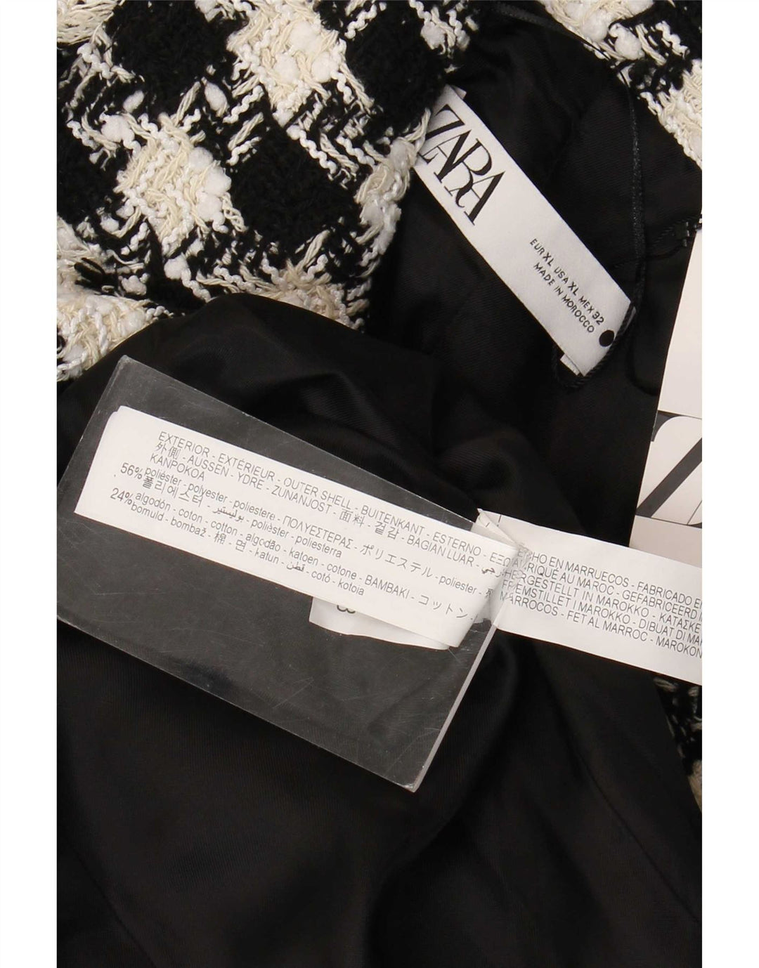 Zara dobbeltradet frakke til kvinder, UK 18 XL Sort Houndstooth Polyester