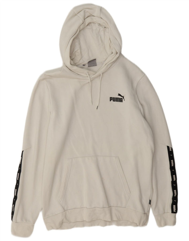 Puma Mens Graphic Hoodie Jumper Medium White Colourblock Cotton