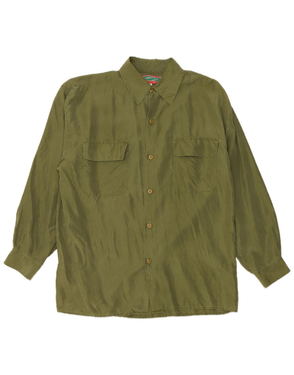 Camisa vintage para hombre de seda verde grande