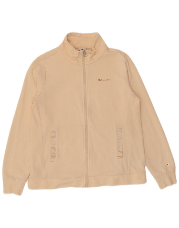 Champion Womens Tracksuit Top Jacket UK 16 Large Beige Cotton