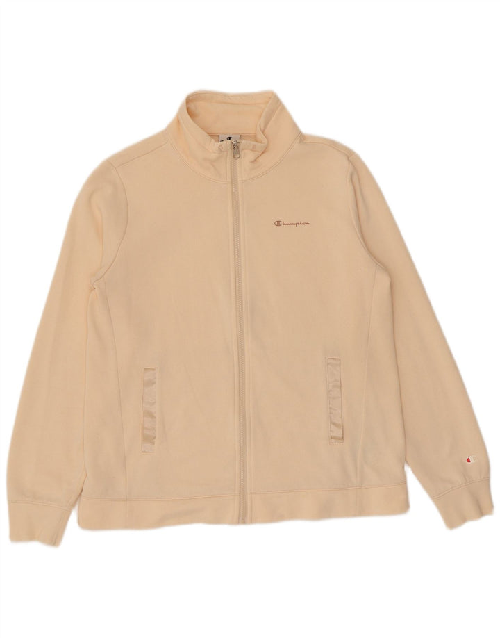 Champion Womens Tracksuit Top Jacket UK 16 Large Beige Cotton