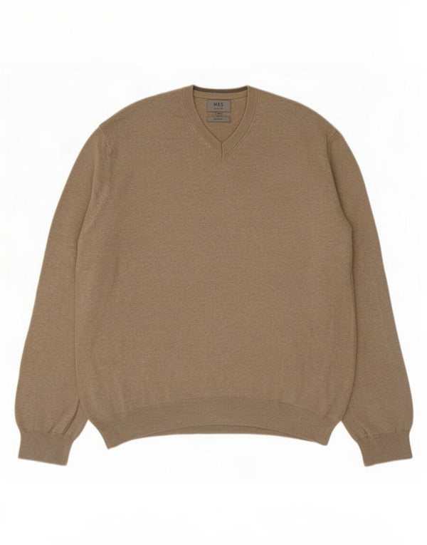 Marks & Spencer Męski sweter z dekoltem w kształcie litery V, 2XL, beżowy, bawełniany