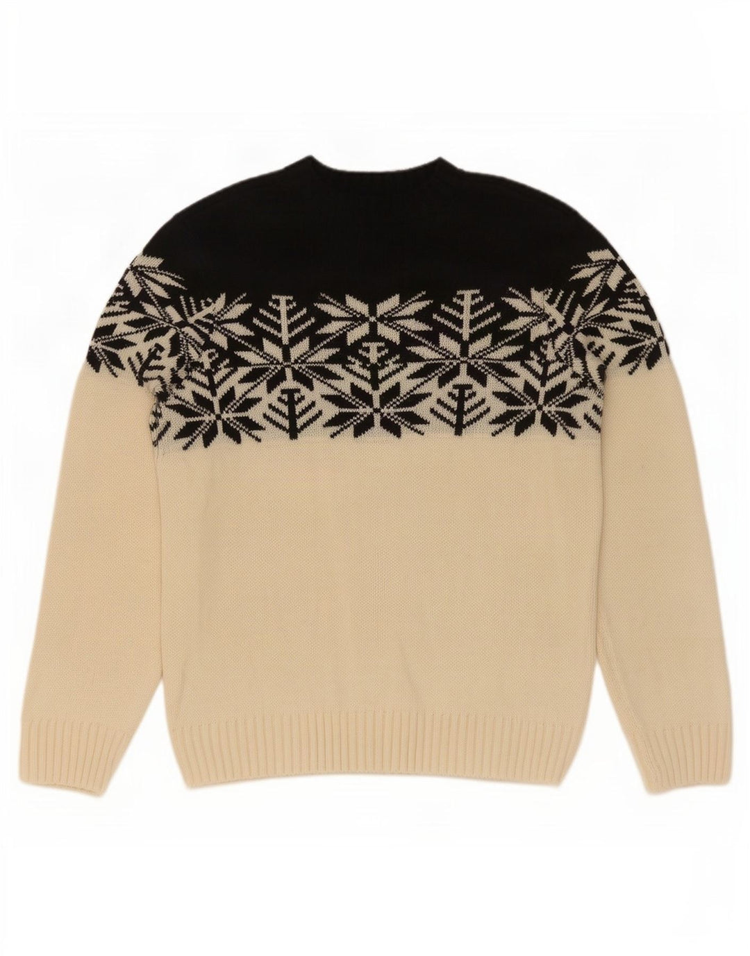 vintage Mens Crew Neck Jumper Pull Moyen Blanc Fair Isle Acrylique