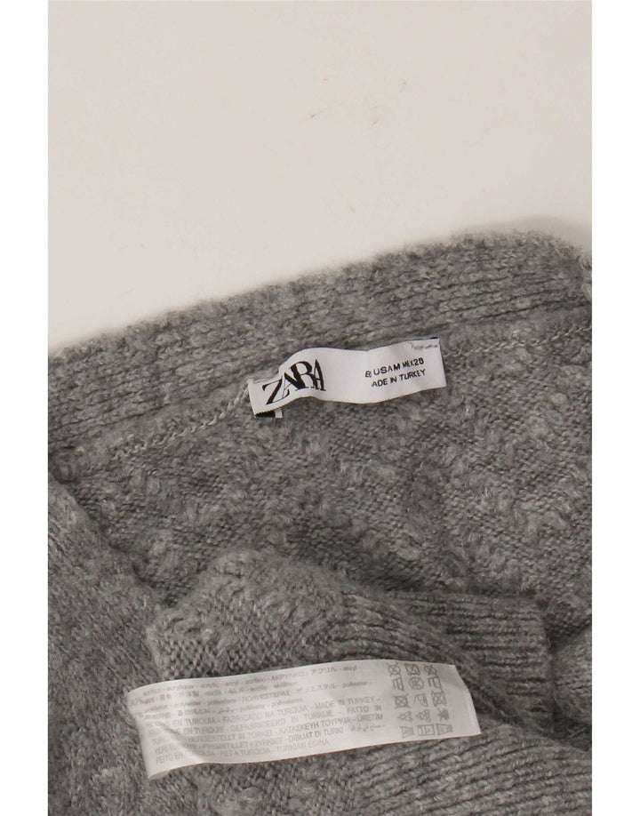 Zara Womens Crop Cardigan Sweater UK 14 Acrylique Gris Moyen