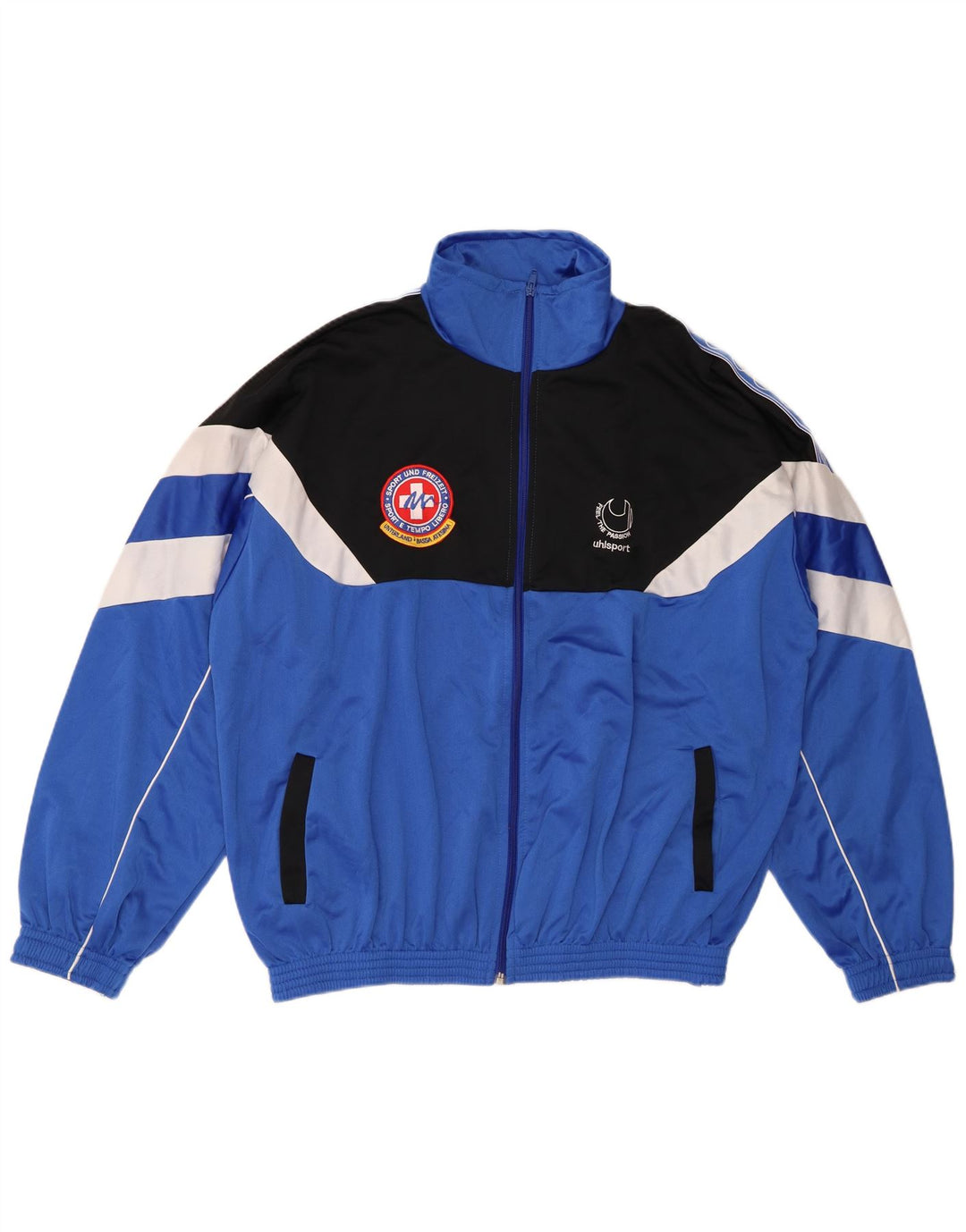 UHLSPORT Mens Graphic Tracksuit Top Jacket 2XL Blue Colourblock Polyester