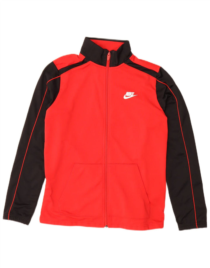 Nike Boys Tracksuit Top Jacket 13-14 Years XL Red Colourblock Polyester