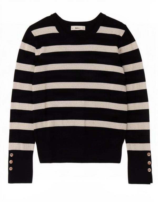 Maglione Zara da donna con scollo a barca UK 16 Grande viscosa a righe blu navy
