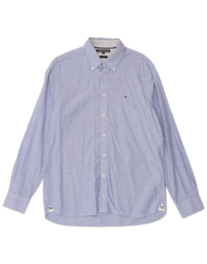 TOMMY HILFIGER Mens Custom Fit Shirt Medium Blue Cotton