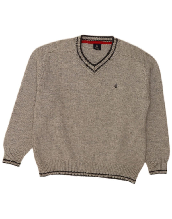 Maglione da uomo con scollo a V Marina Yachting, lana vergine a righe grandi grigie