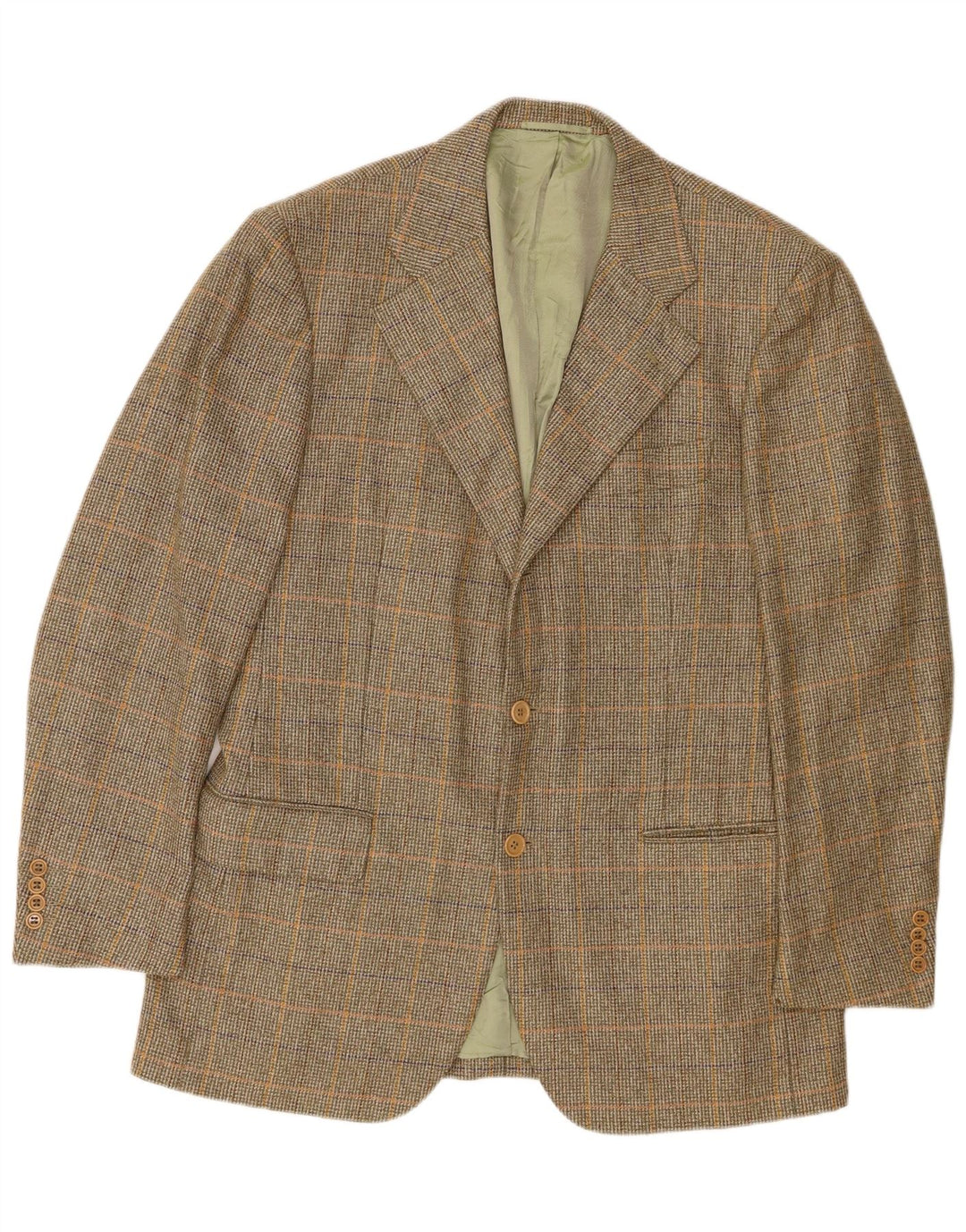 Abla Mens 2 Button Blazer Jacket IT 50 Large Green Houndstooth Wool