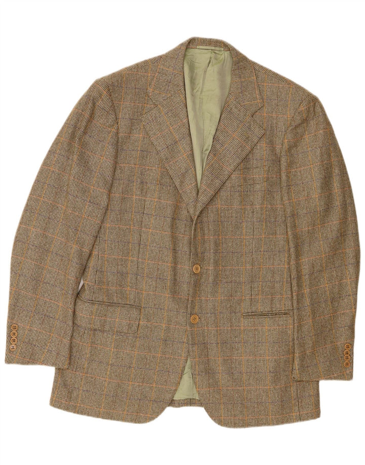 Abla Mens 2 Button Blazer Jacket IT 50 Large Green Houndstooth Wool