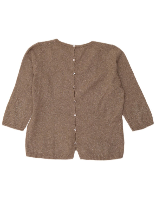 Massimo Dutti Damen-Pullover mit 3/4-Ärmeln und V-Ausschnitt, Größe UK 14, Mittelbraun