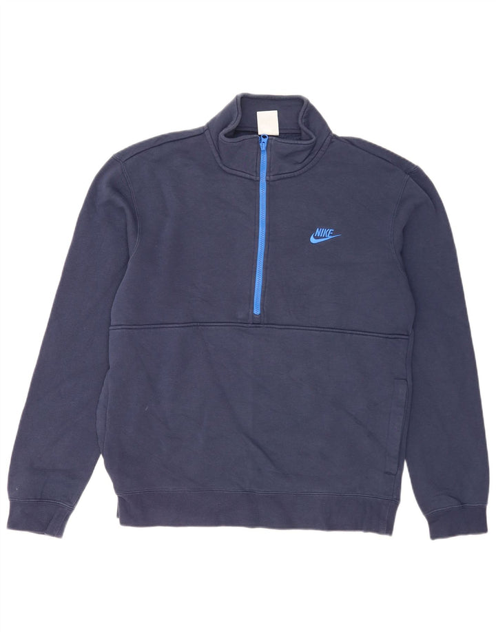 Nike Mens Zip Neck Sweatshirt Jumper Medium Navy Blue Cotton