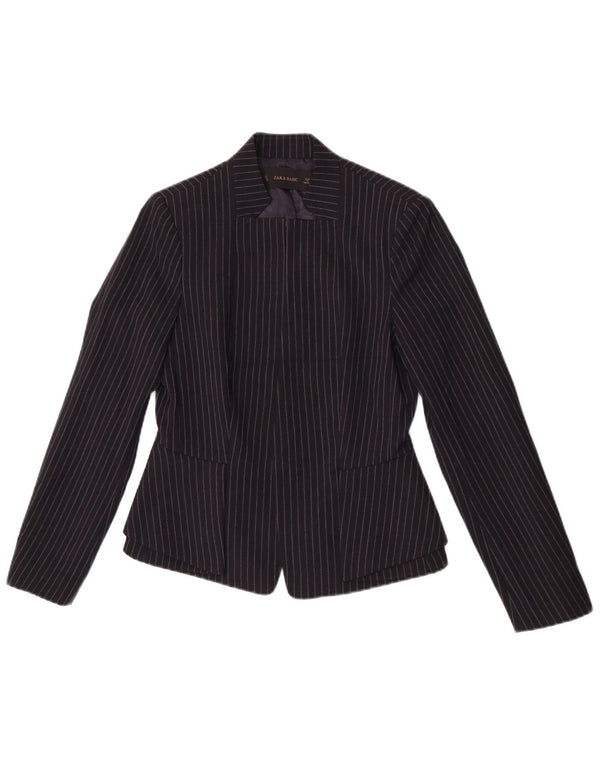 Zara Γυναικείο Open Blazer Jacket UK 8 Small Navy Blue Pinstripe