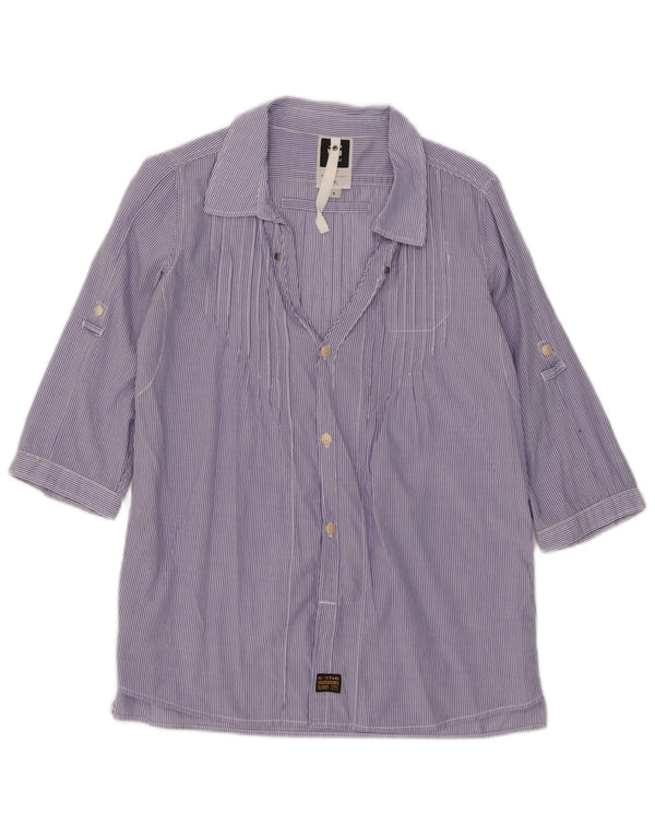 G-Star Womens 3/4 Sleeve Shirt UK 10 Small Blue Pinstripe