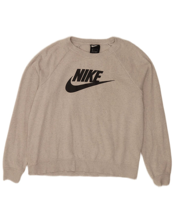 Moletom gráfico feminino Nike Jumper UK 14 algodão manchado cinza médio