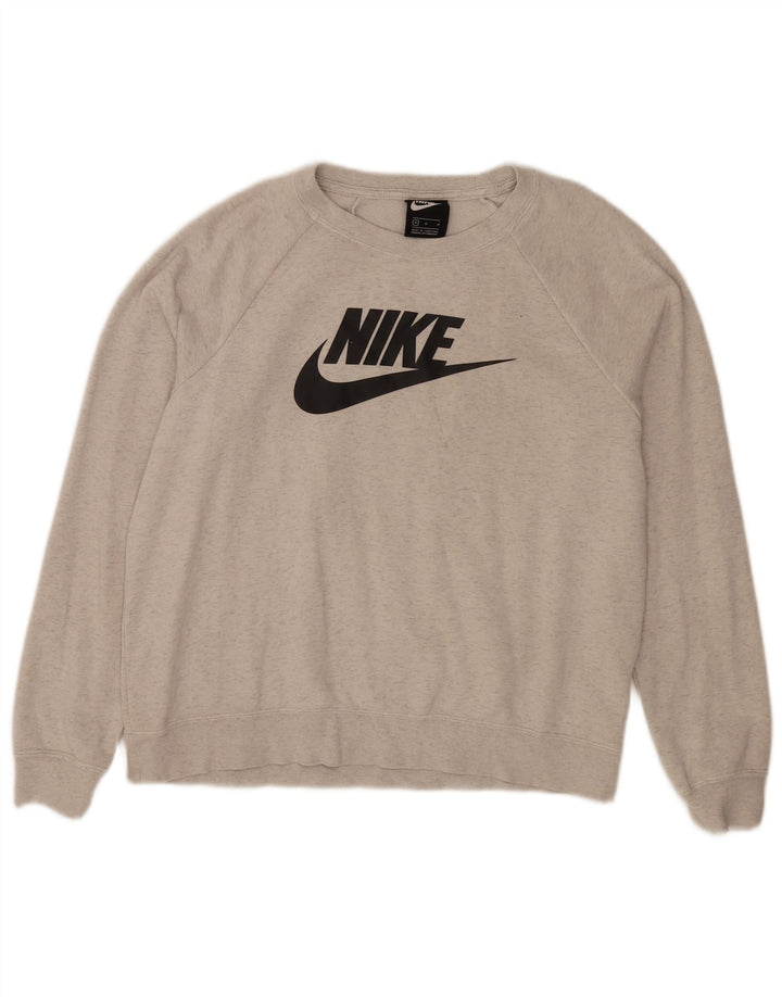 Nike Womens Graphic Sweatshirt Jumper UK 14 Medium Grey Flecked Cotton