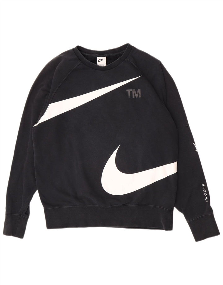 Nike Mens Swoosh Graphic Sweatshirt Jumper Medium Black Cotton
