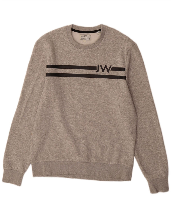 JACK WILLS Mens Graphic Sweatshirt Jumper Small Grey Cotton