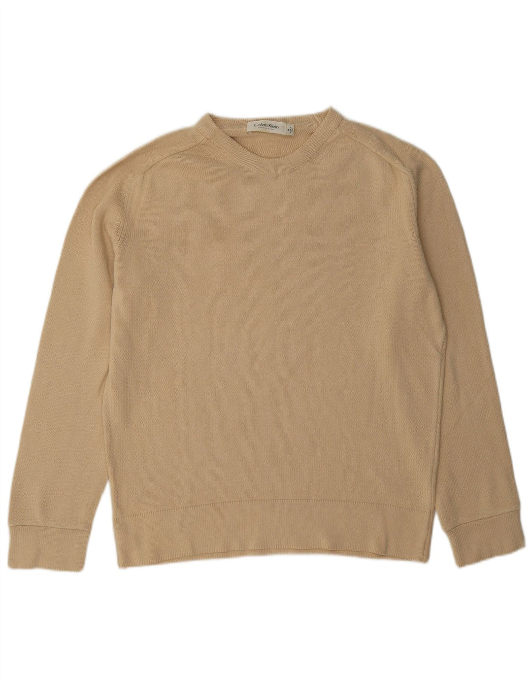 Calvin Klein Womens Regular Fit Crew Neck Jumper Sweater UK 12 Medium Beige