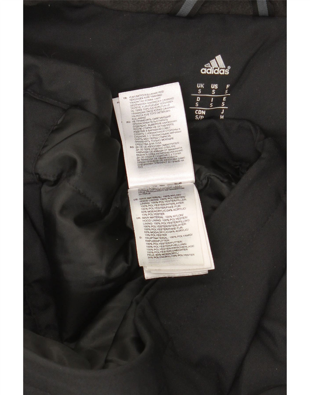 Adidas Mens Hooded Parka Jacket UK 36 Small Black Nylon