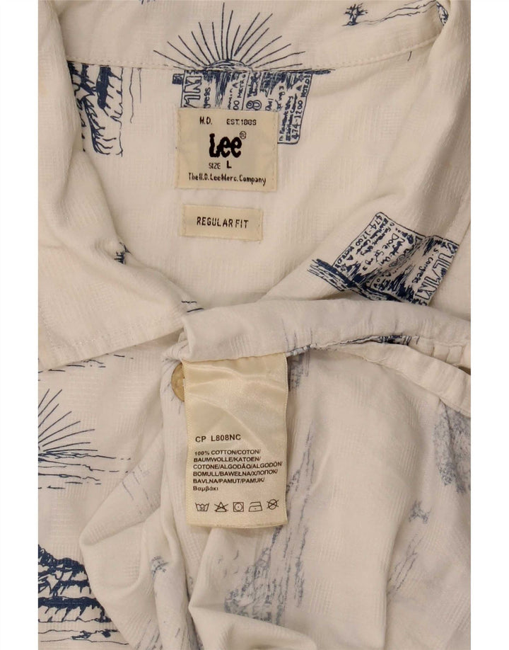 Lee Mens Abstract Pattern Regular Fit Shirt Large White Cotton