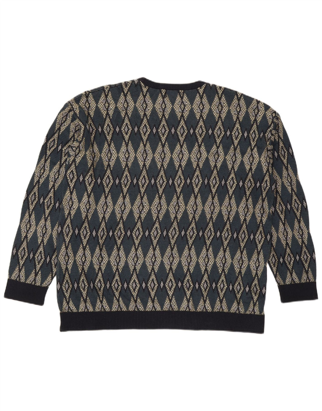 Zara Mens Crew Neck Jumper Sweater XL Multicoloured Argyle/Diamond Acrylic
