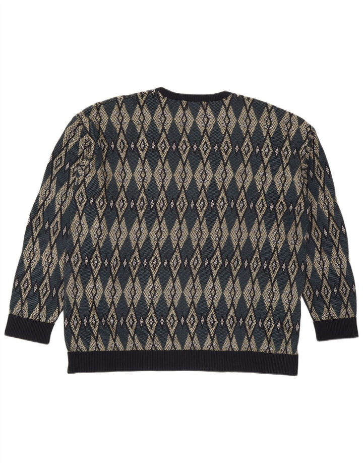Zara Mens Crew Neck Jumper Sweater XL Multicoloured Argyle/Diamond Acrylic
