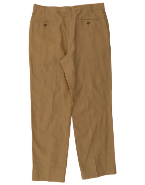 Marks & Spencer Mens Straight Suit Trousers W36 L33 Brown Linen