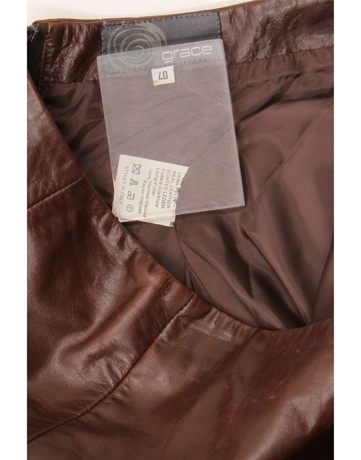 Vintage Womens Leather Skirt IT 40 Small W28 Brown Leather