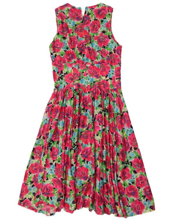Rochie maxi fără mâneci vintage pentru femei UK 14 Medium Pink Floral Bumbac