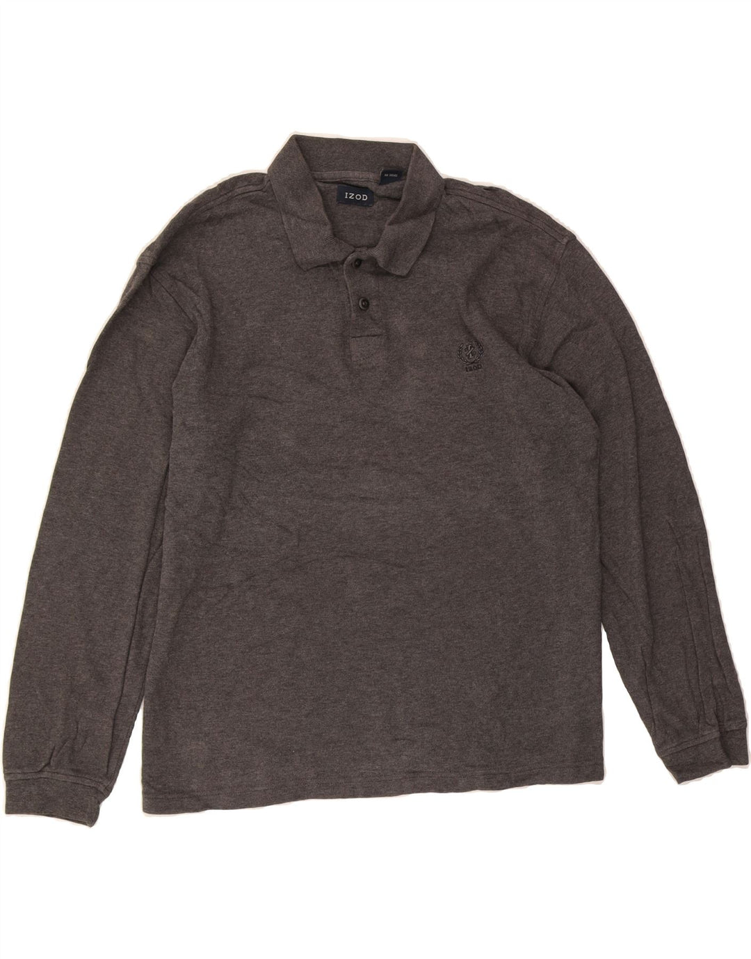 IZOD Mens Long Sleeve Polo Shirt Medium Grey Cotton Vintage Izod and Second-Hand Izod from Messina Hembry 