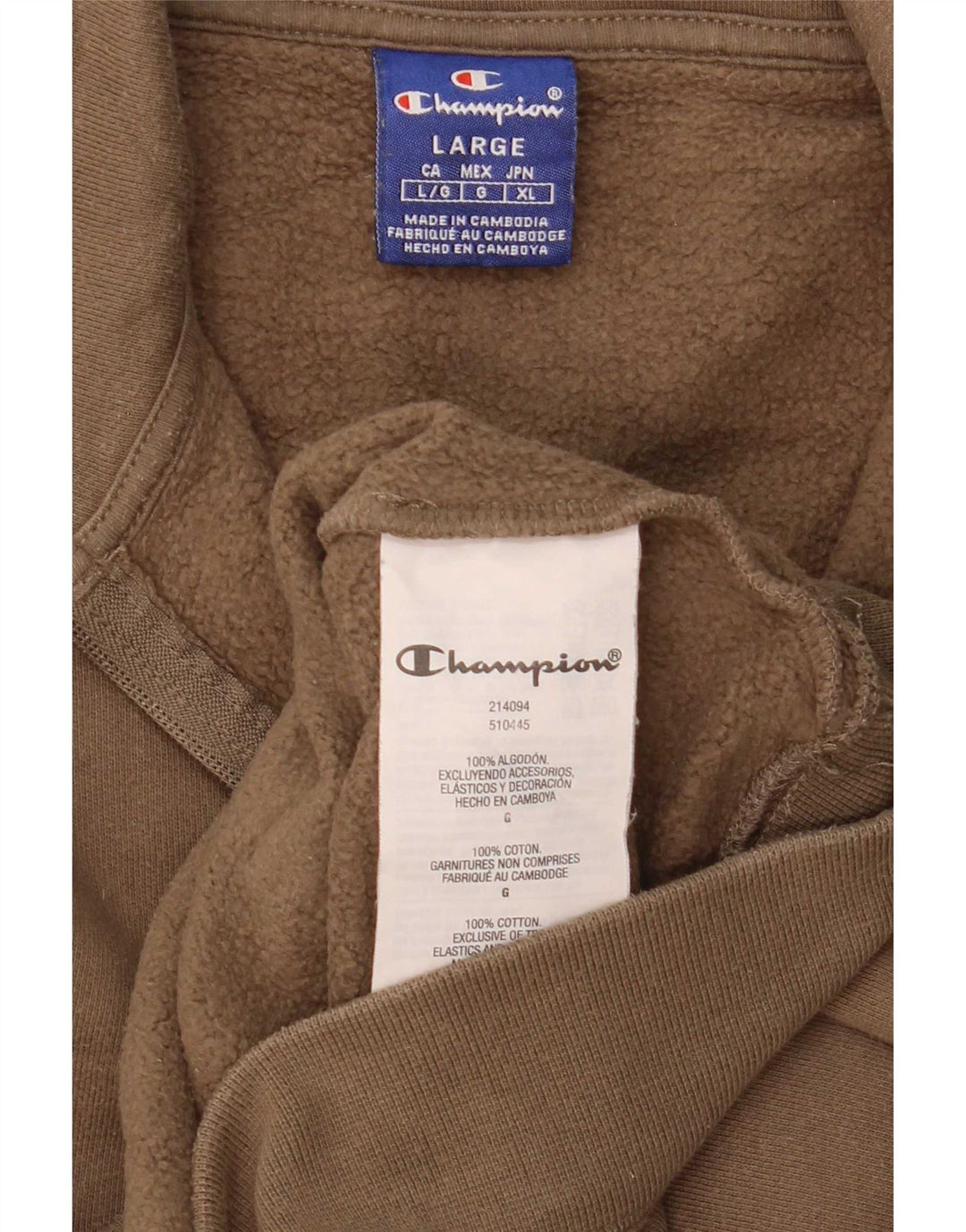 Champion Mens Zip Neck Sweatshirt Jumper Large Beige Cotton