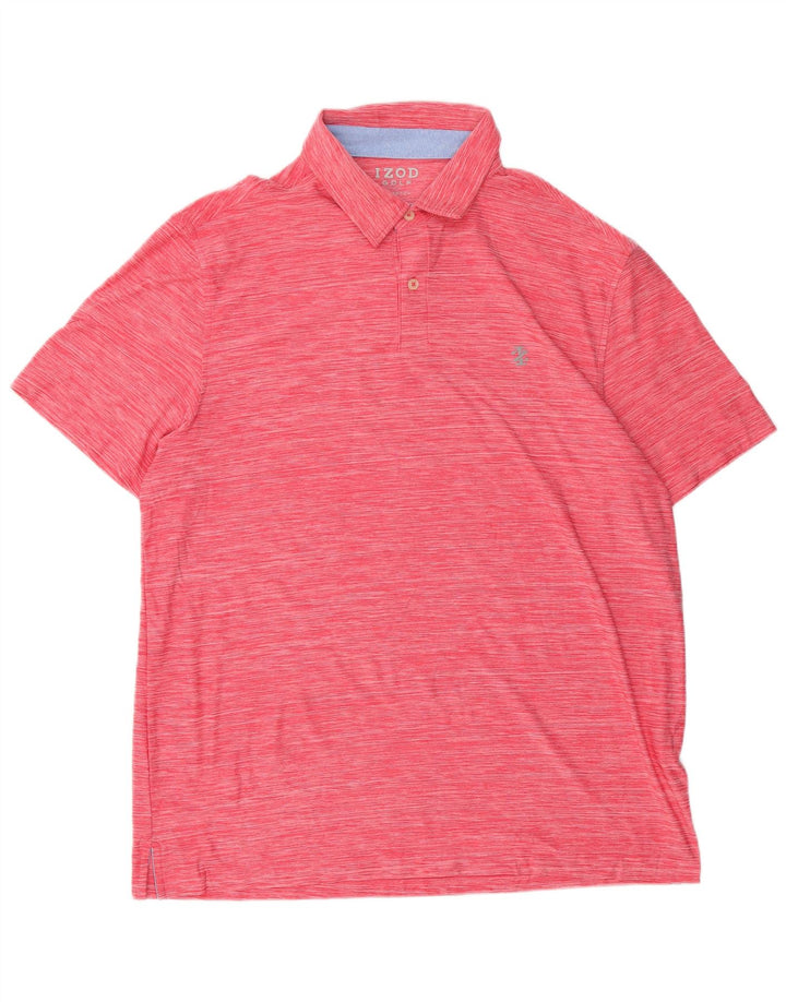 Izod Mens Polo Shirt Medium Red Pinstripe Polyester