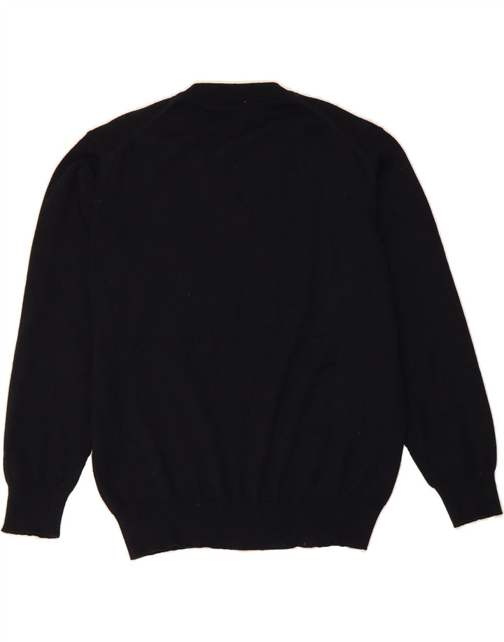 DOUGLAS Mens V-Neck Jumper Sweater Medium Navy Blue Wool Vintage Douglas and Second-Hand Douglas from Messina Hembry 