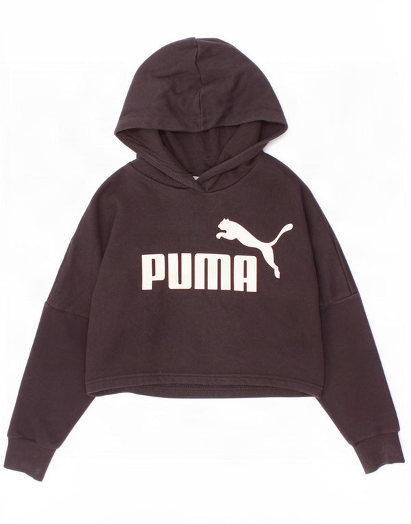 Puma Girls Crop Graphic Hoodie Jumper 9-10 år Sort bomuld