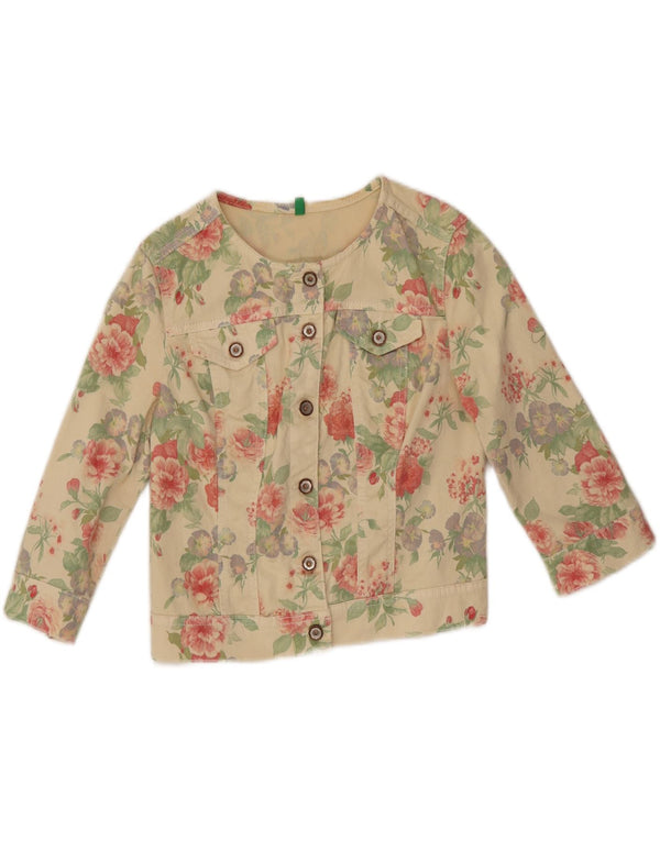 Giacca Bolero da donna con maniche a 3/4 Benetton UK 12 Cotone floreale beige medio