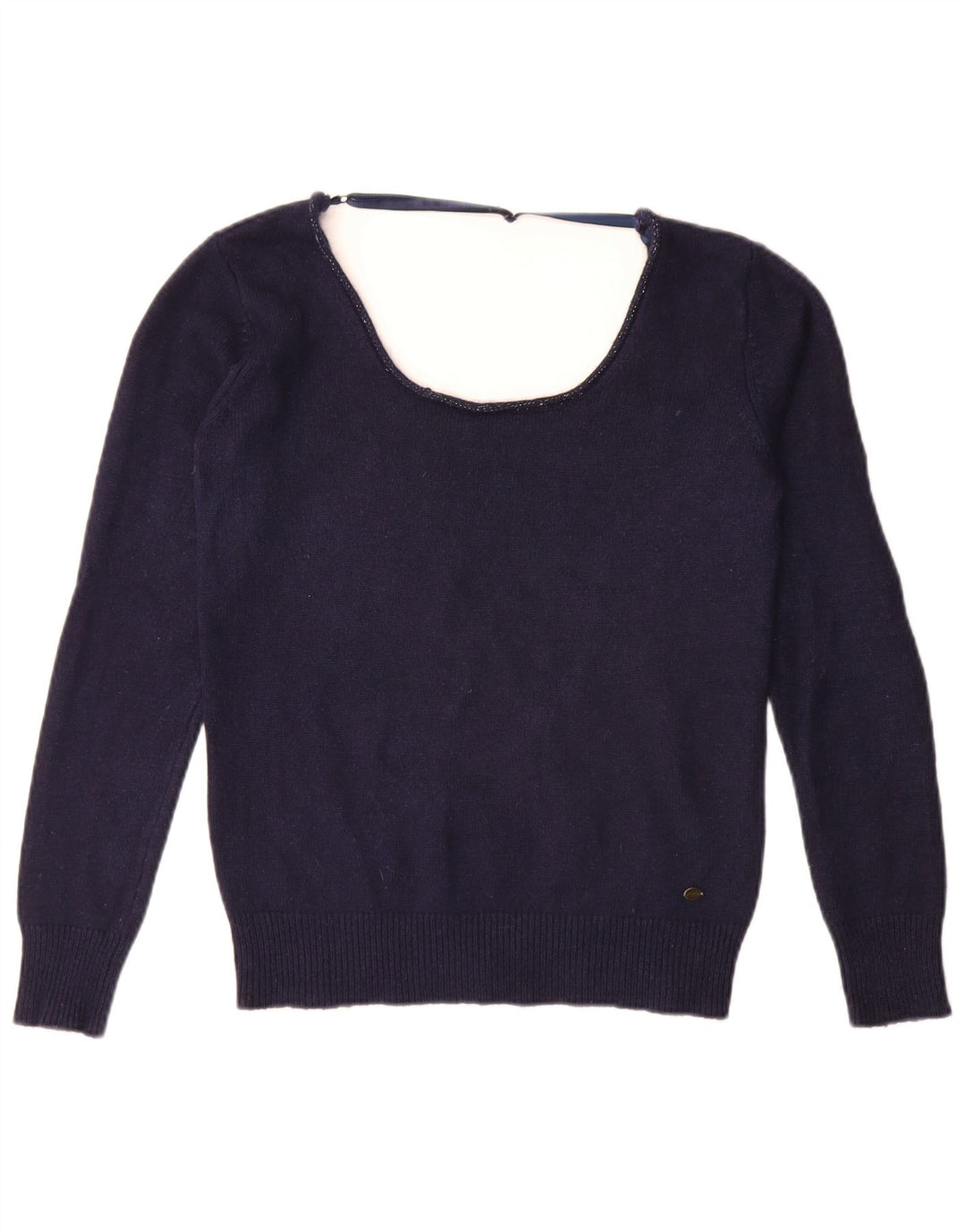 Guess Womens Boat Neck Jumper Sweater UK 14 Medium Navy Blue