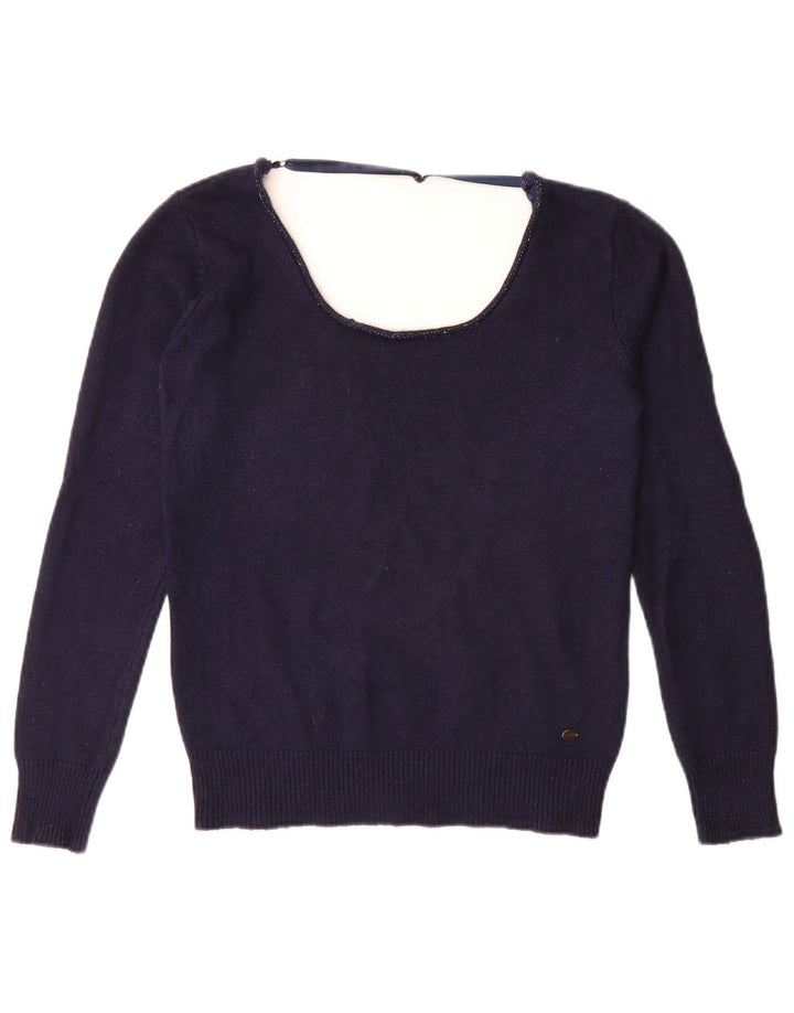 Guess Womens Boat Neck Jumper Sweater UK 14 Medium Navy Blue
