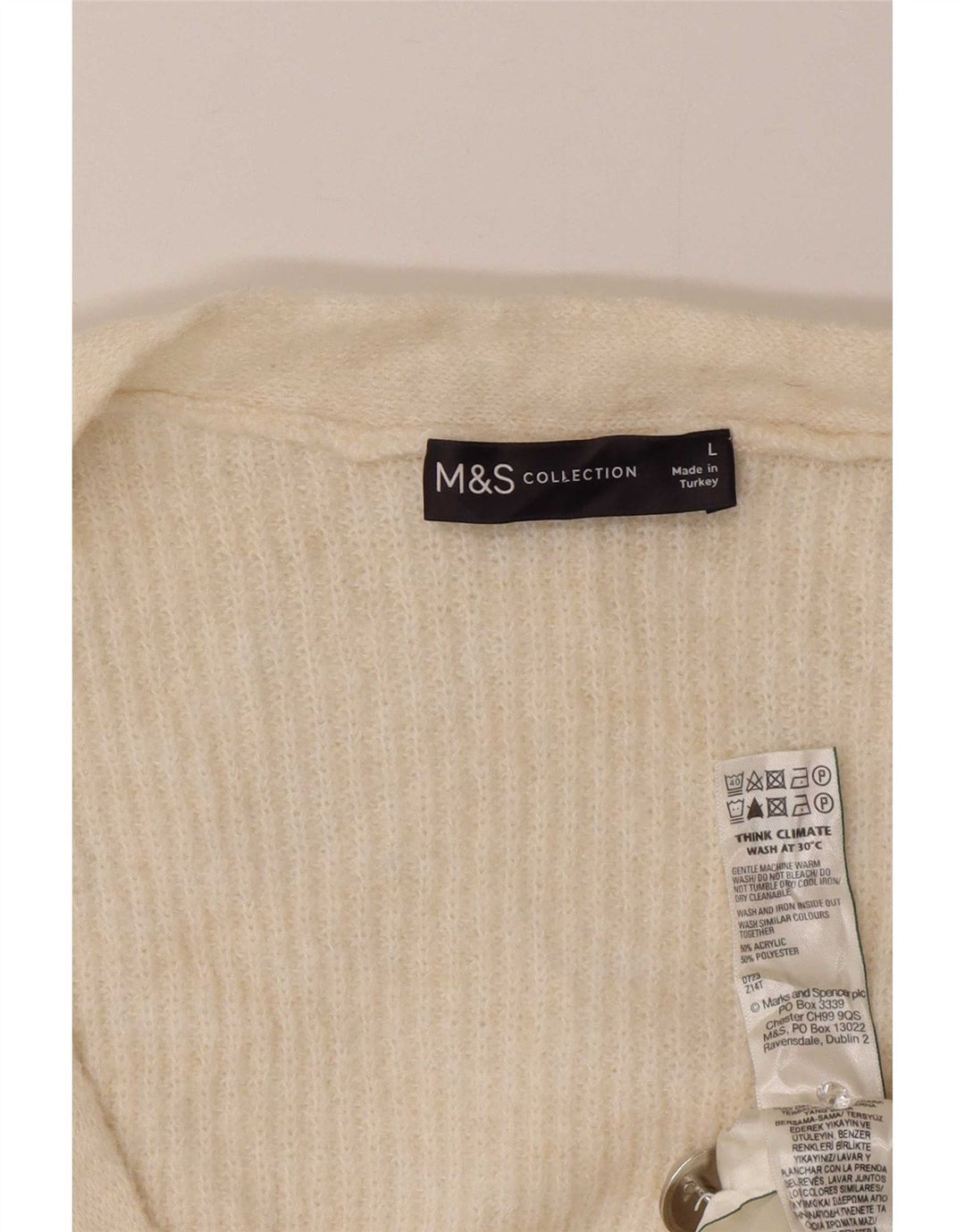 Marks & Spencer Womens Oversized Cardigan Sweater UK 16 Large Off White
