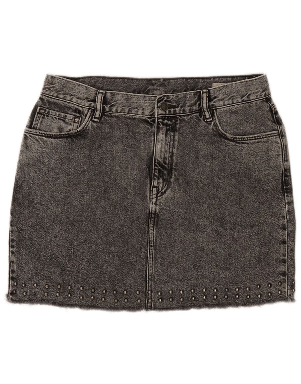 All Saints Damen Mini-Jeansrock UK 14 Large W32 Graue Baumwolle