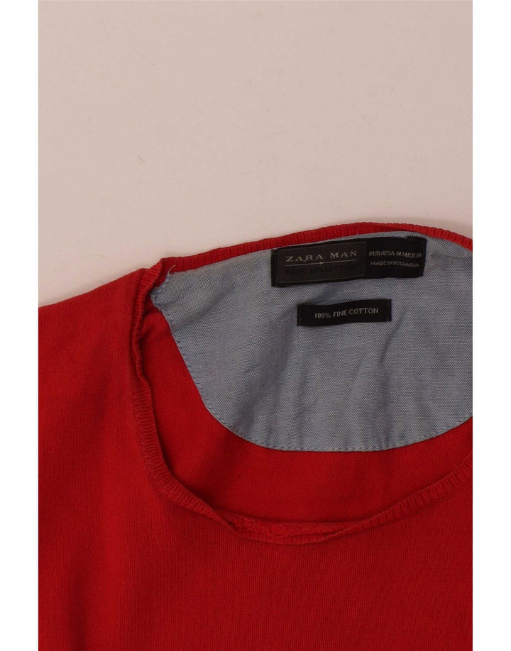 Zara Mens Boat Neck Jumper Sweater Medium Red Cotton