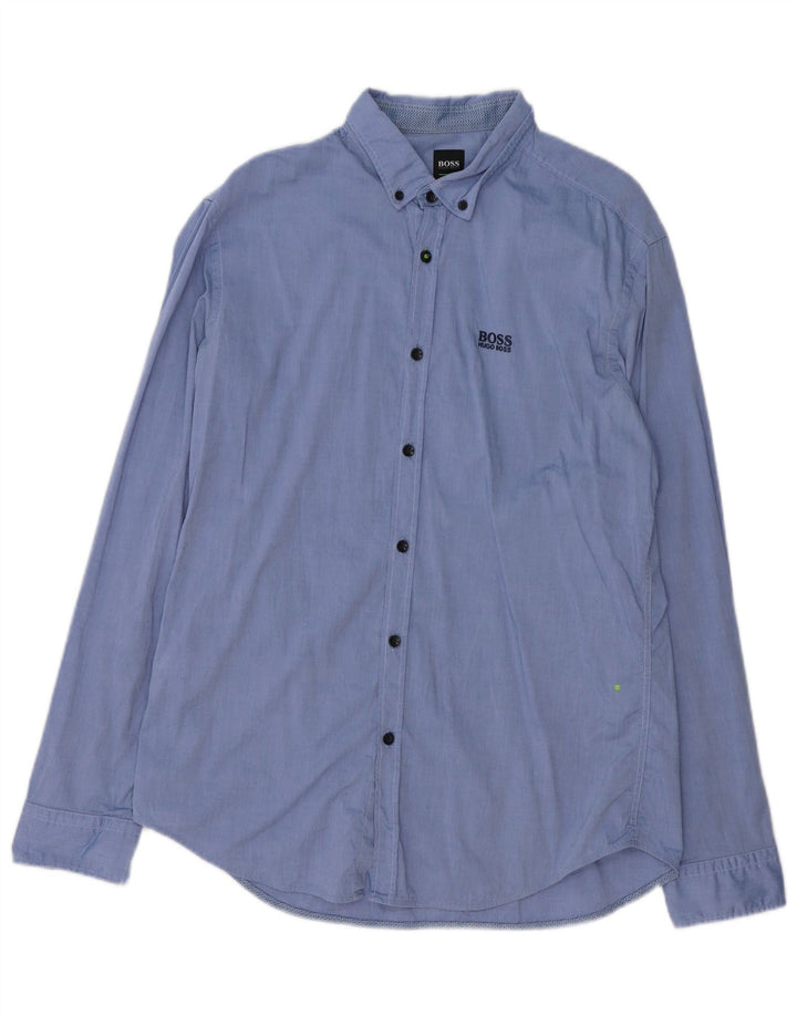 HUGO BOSS Mens Regular Fit Shirt Large Blue Cotton