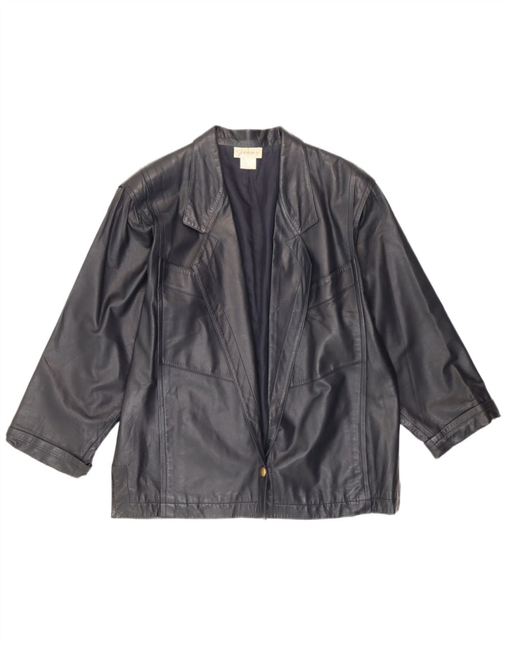 Genny Womens Leather Jacket UK 16 Large Navy Blue Leather