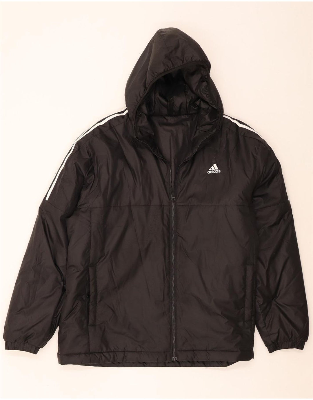 Adidas Mens Hooded Windbreaker Jacket UK 44 2XL Black Polyester