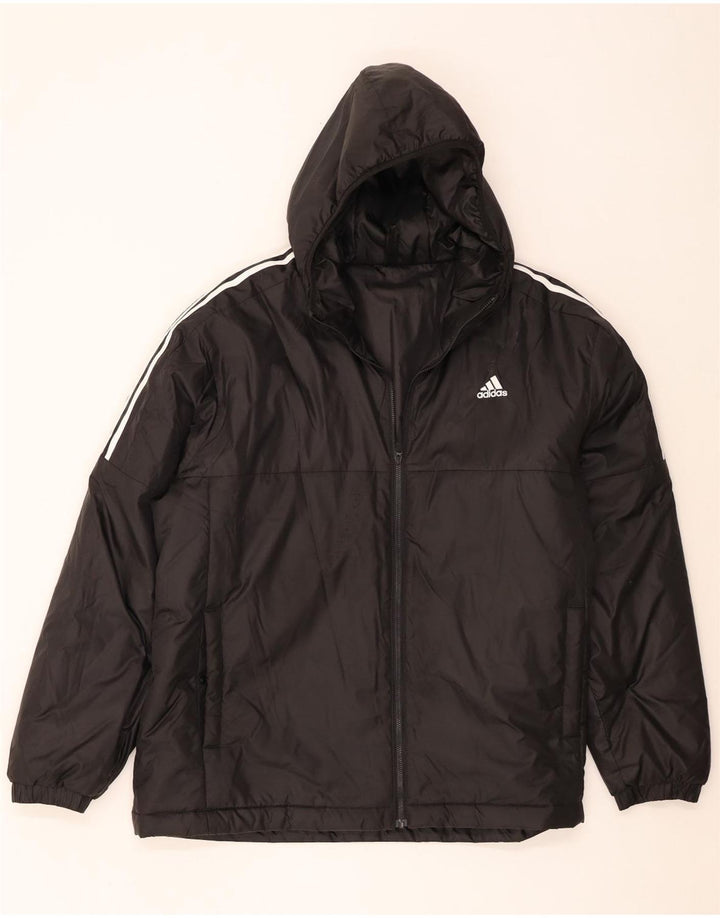 Adidas Mens Hooded Windbreaker Jacket UK 44 2XL Black Polyester