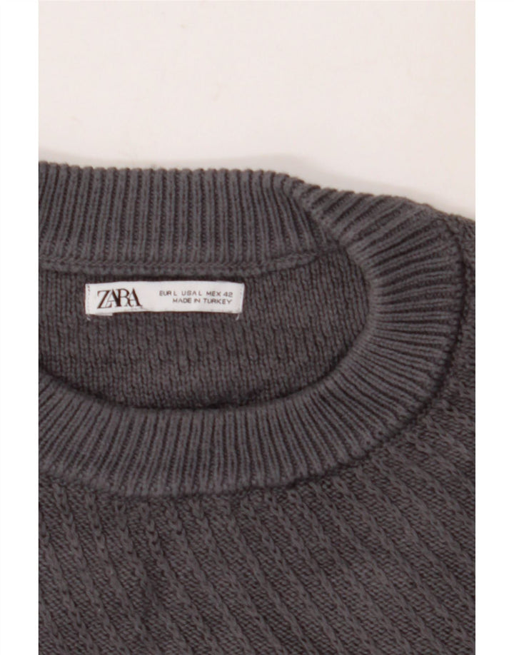 ZARA Mens Loose Fit Crew Neck Jumper Sweater Large Grey