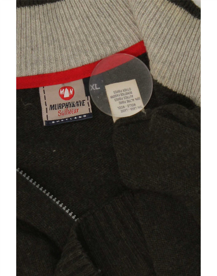 Murphy & Nye Mens Zip Neck Jumper Sweater XL Green Wool