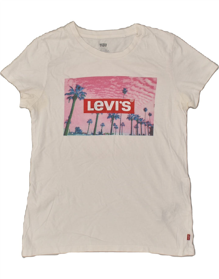 LEVI'S Womens Graphic T-Shirt Top UK 10 Small White Cotton | Vintage Levi's | Thrift | Second-Hand Levi's | Used Clothing | Messina Hembry 