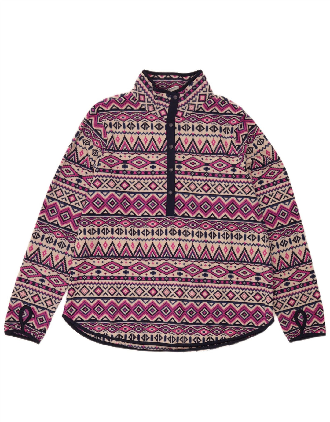 Tchibo Womens Button Neck Fleece Jumper UK 16 Large Multicoloured Fair Isle